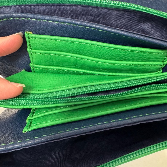 Charming Charlie Turn-Lock Crossbody / Wristlet Blue and Green Colorblock - Picture 6 of 13